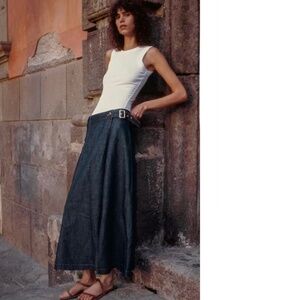 Zara LINEN BLEND DENIM WRAP SKIRT Z1975